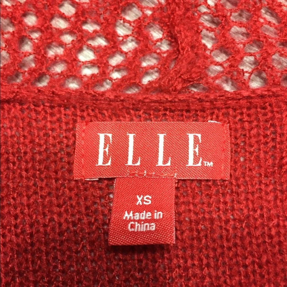Elle Red Sweater With Crochet Lace edges and Tie Front XS - Picture 8 of 10